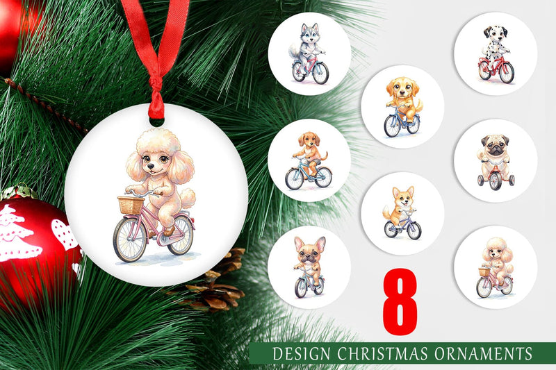 Ornament Watercolor Puppy Eye Dogs on Bicycle Sublimation artnoy 