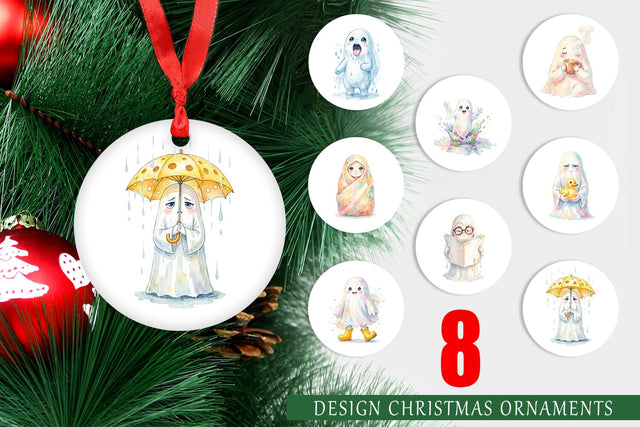 Ornament Watercolor Rainy Day Ugly Cute Ghost Sublimation artnoy 