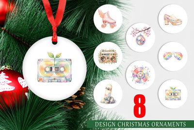 Ornament Watercolor Retro 70s Roller Disco Art Sublimation artnoy 