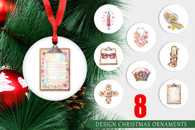 Ornament Watercolor Retro Groovy Nurse Tools Sublimation artnoy 