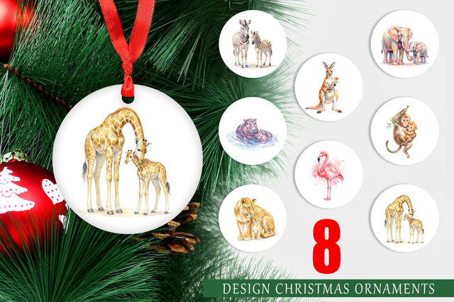 Ornament Watercolor Safari Mom And Baby Animal Sublimation artnoy 