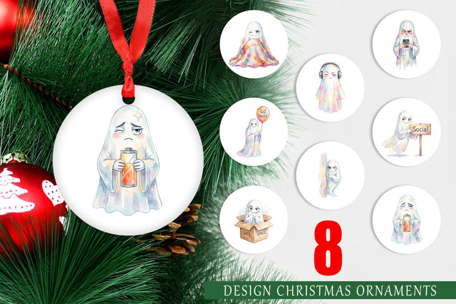 Ornament Watercolor Sarcastic Introvert Ghost Sublimation artnoy 