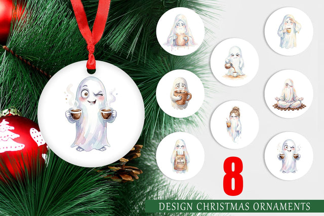 Ornament Watercolor Sarcastic Morning Coffee Ghost Sublimation artnoy 