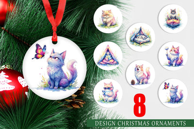 Ornament Watercolor Sassy Sarcastic Camping Cat Sublimation artnoy 
