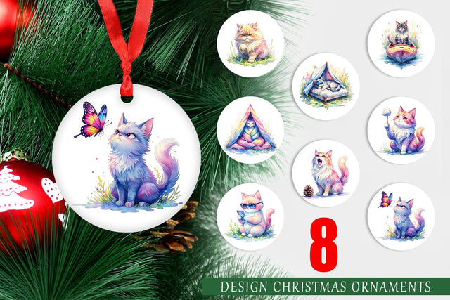 Ornament Watercolor Sassy Sarcastic Camping Cat Sublimation artnoy 