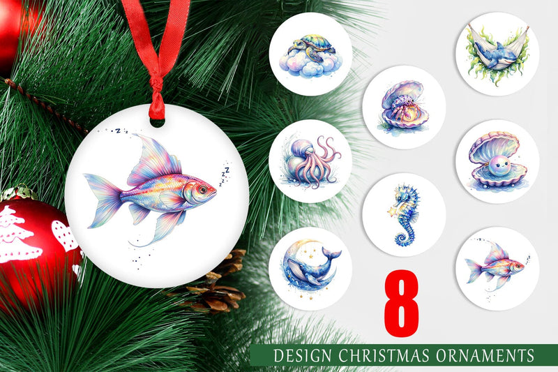 Ornament Watercolor Sleepy Baby Ocean Animals Sublimation artnoy 