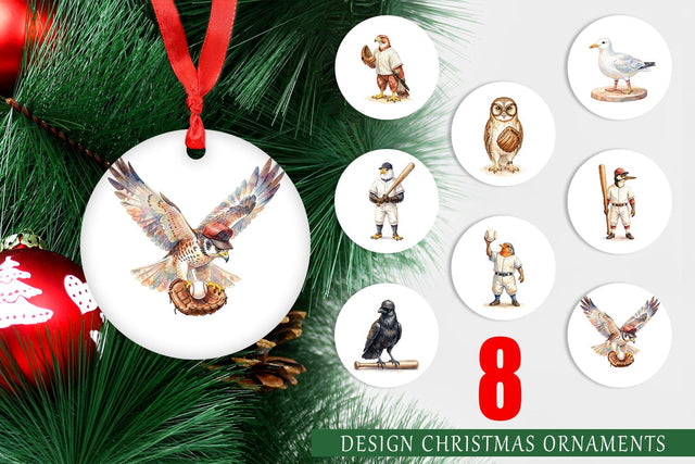 Ornament Watercolor Vintage Bird Baseball Sublimation artnoy 