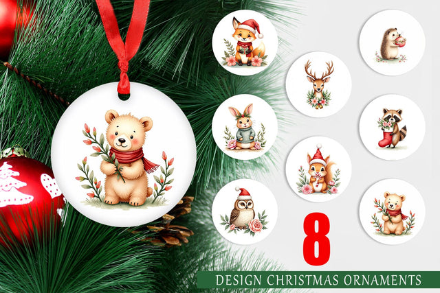 Ornament Watercolor Vintage Christmas Animals Sublimation artnoy 