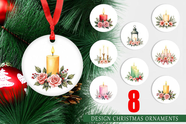 Ornament Watercolor Vintage Christmas Candles Sublimation artnoy 