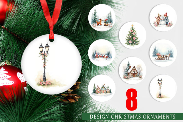 Ornament Watercolor Vintage Christmas Scenes Sublimation artnoy 