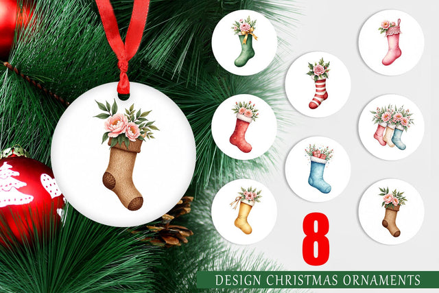 Ornament Watercolor Vintage Christmas Stockings Sublimation artnoy 