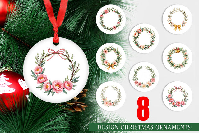 Ornament Watercolor Vintage Christmas Wreaths Sublimation artnoy 