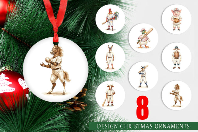 Ornament Watercolor Vintage Farm Animal Baseball Sublimation artnoy 