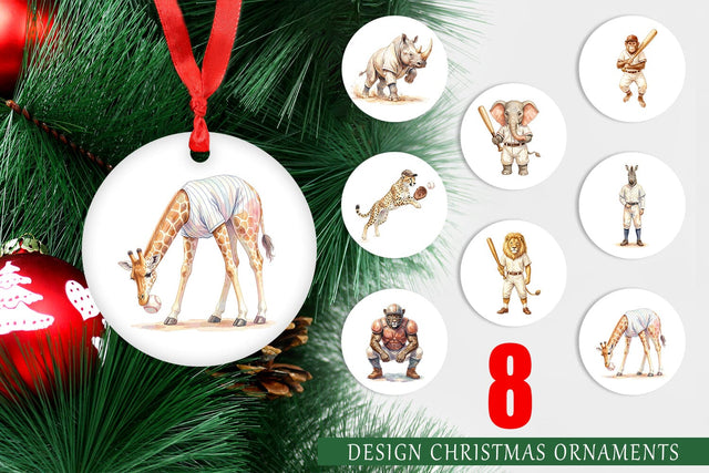 Ornament Watercolor Vintage Safari Animal Baseball Sublimation artnoy 