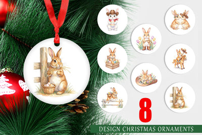 Ornament Watercolor Western Cowboy Bunny Easter Sublimation artnoy 