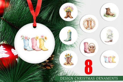 Ornament Watercolor Western Easter Cowboy Boots Sublimation artnoy 