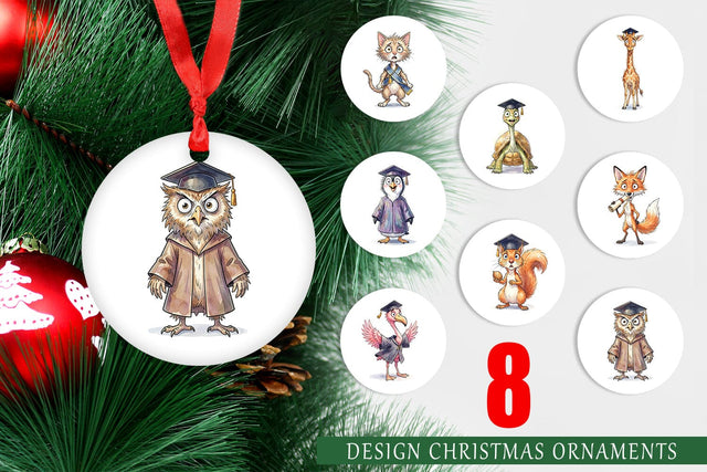 Ornament Watercolor Whimsical Animal Graduates Sublimation artnoy 