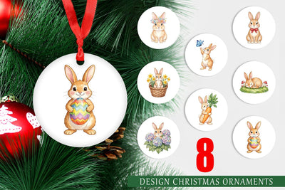 Ornament Watercolor Whimsical Spring Bunny Art Sublimation artnoy 
