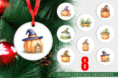 Ornament Watercolor Whimsical Woodland Witch Hat Sublimation artnoy 