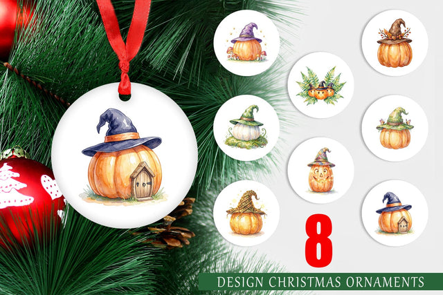 Ornament Watercolor Whimsical Woodland Witch Hat Sublimation artnoy 