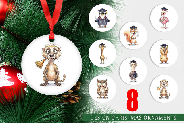 Ornament Watercolor Wild Animal Graduation Party Sublimation artnoy 