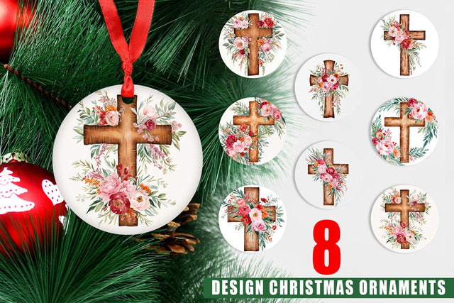 Ornament Watercolor Wooden Cross Sublimation artnoy 