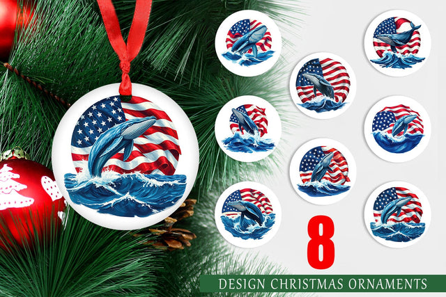 Ornament Whale 4th of July Sublimation artnoy 