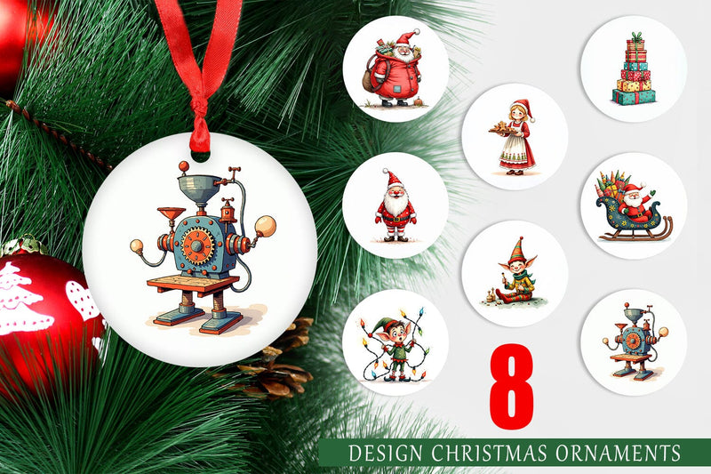 Ornament Whimsical Santa Workshop Sublimation artnoy 