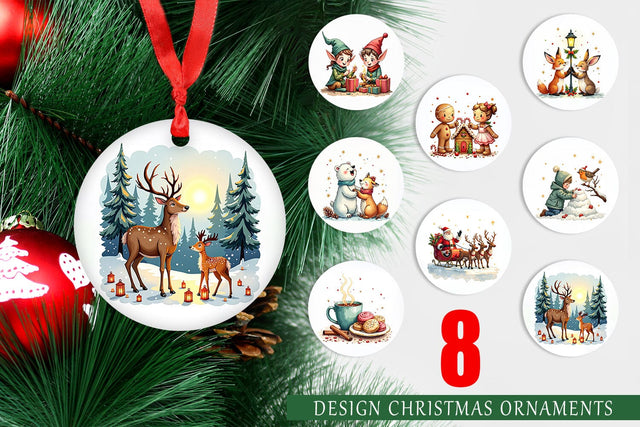 Ornament Whimsical Watercolor Christmas Sublimation artnoy 