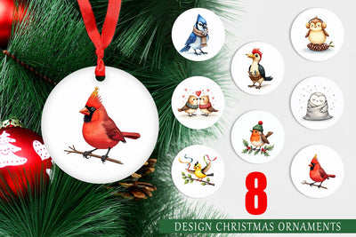 Ornament Whimsical Winter Birds Watercolor Sublimation artnoy 