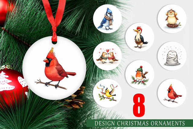 Ornament Whimsical Winter Birds Watercolor Sublimation artnoy 