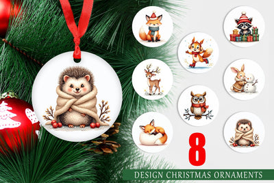 Ornament Whimsical Winter Forest Friends Watercolor Sublimation artnoy 
