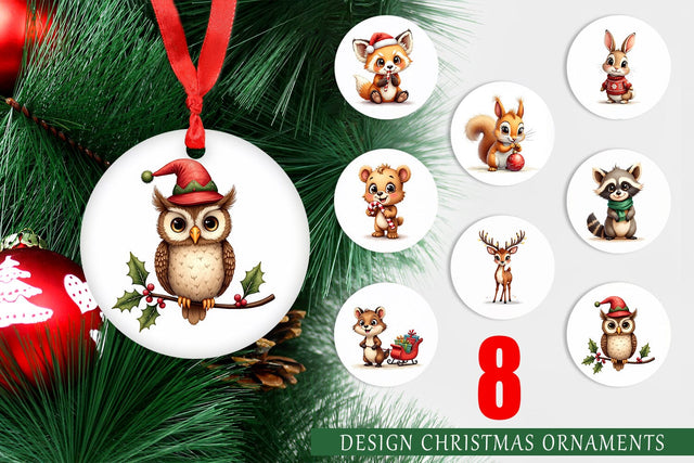 Ornament Whimsical Woodland Christmas Vintage Watercolor Animals Sublimation artnoy 