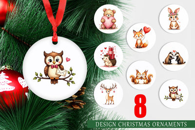 Ornament Whimsical Woodland Valentine Watercolor Sublimation artnoy 