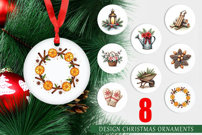 Ornament Winter Woodland Farmhouse Elements Watercolor Sublimation artnoy 