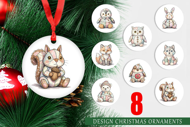 Ornament Winter Woodland Patchwork Watercolor Sublimation artnoy 