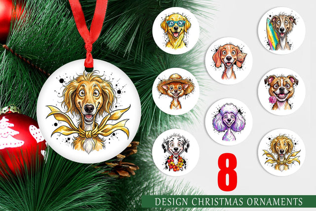 Ornament Witty Coastal Dog Watercolor Caricature Sublimation artnoy 