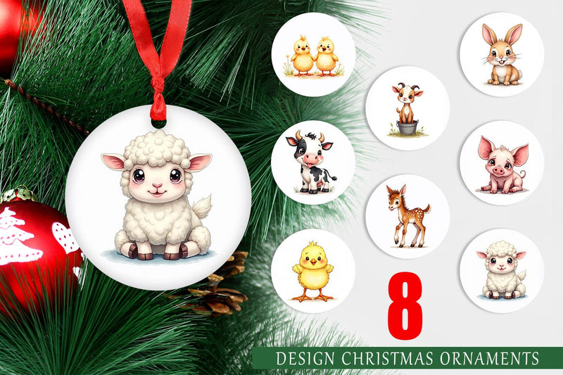 Ornament Wonky Barnyard Babies Watercolor Sublimation artnoy 
