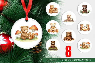 Ornament Woodland Forest Teddy Bear Watercolor Sublimation artnoy 