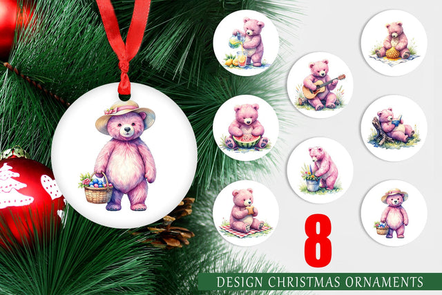 Ornament Woodland Mama Bear Watercolor Sublimation artnoy 