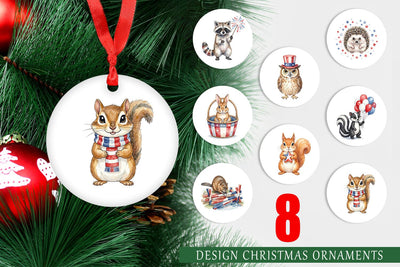 Ornament Woodland Patriotic Animals Watercolor Sublimation artnoy 