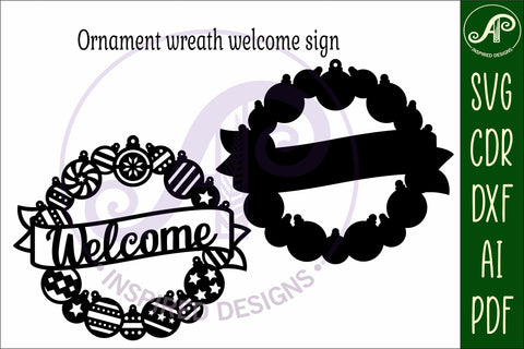 Ornament wreath welcome wall sign svg laser cut file SVG APInspireddesigns 