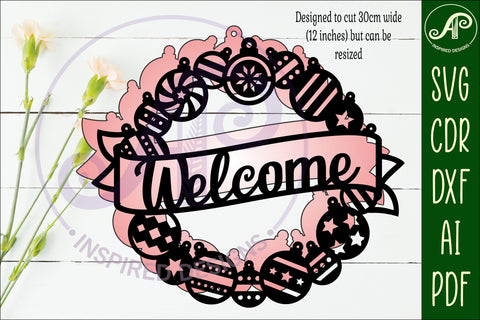 Ornament wreath welcome wall sign svg laser cut file SVG APInspireddesigns 