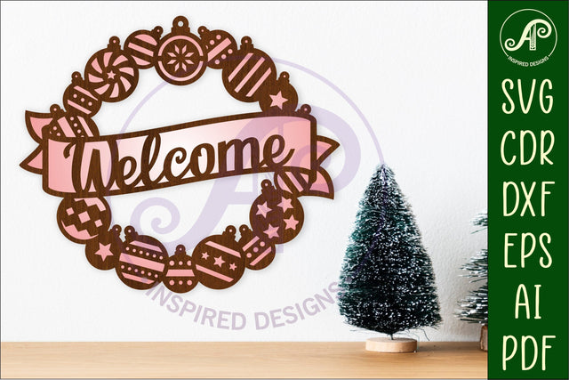 Ornament wreath welcome wall sign svg laser cut file SVG APInspireddesigns 
