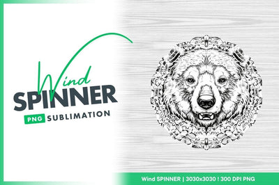 Ornamental bear head floral decorative illustration Sublimation Regulrcrative 