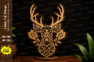 Ornamental Deer Head Laser Cut Svg Design SVG Regulrcrative 