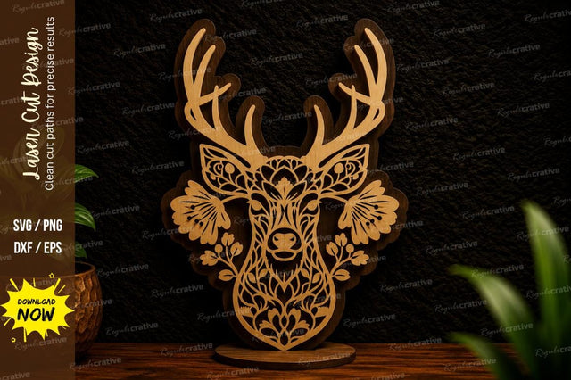 Ornamental Deer Head Laser Cut Svg Design SVG Regulrcrative 