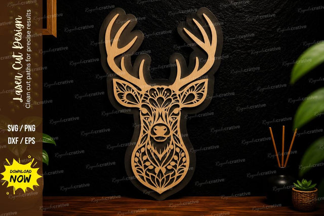 Ornamental Deer Head Laser Cut Svg Design SVG Regulrcrative 