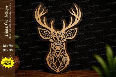 Ornamental Deer Head Laser Cut Svg Design SVG Regulrcrative 