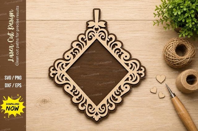 Ornamental Diamond Frame Laser Cut SVG Design SVG Regulrcrative 